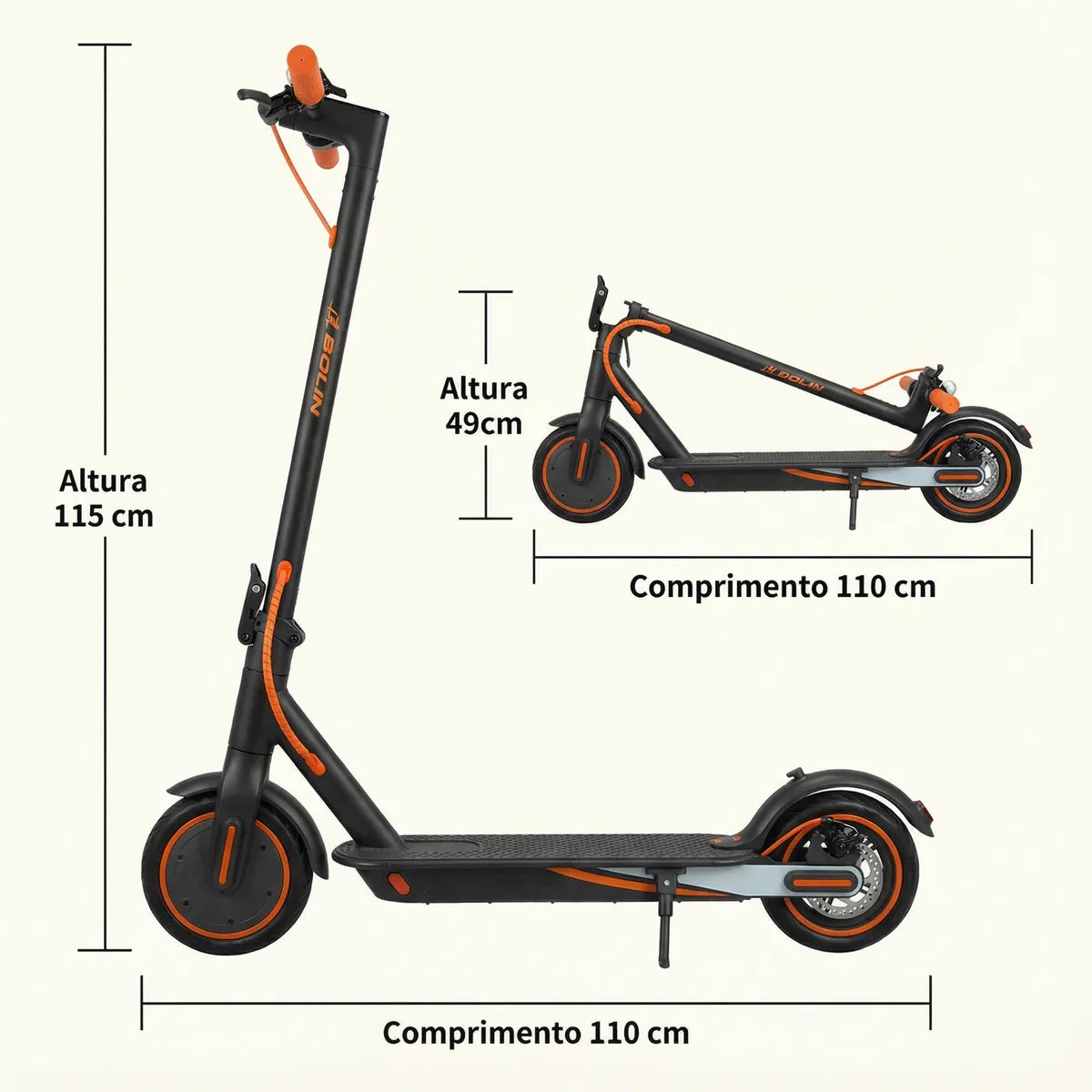 Bolin 500w Patinete Eletrico Adulto Scooter Elétrica 32km/h Preto