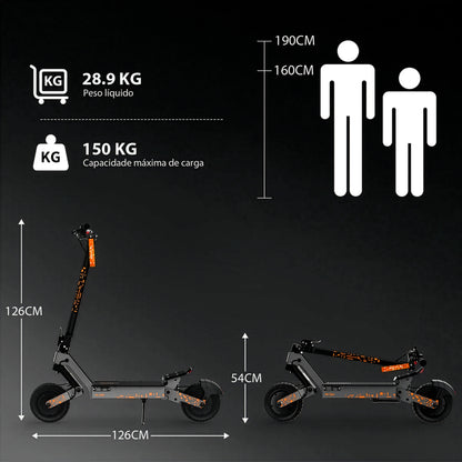 Honeywhale H2d-ultra Patinete Elétrico Adulto, 1200w*2 Scooter Eletrica, 65 Km Autonomia, 55 Km/h Velocidade Máxima
