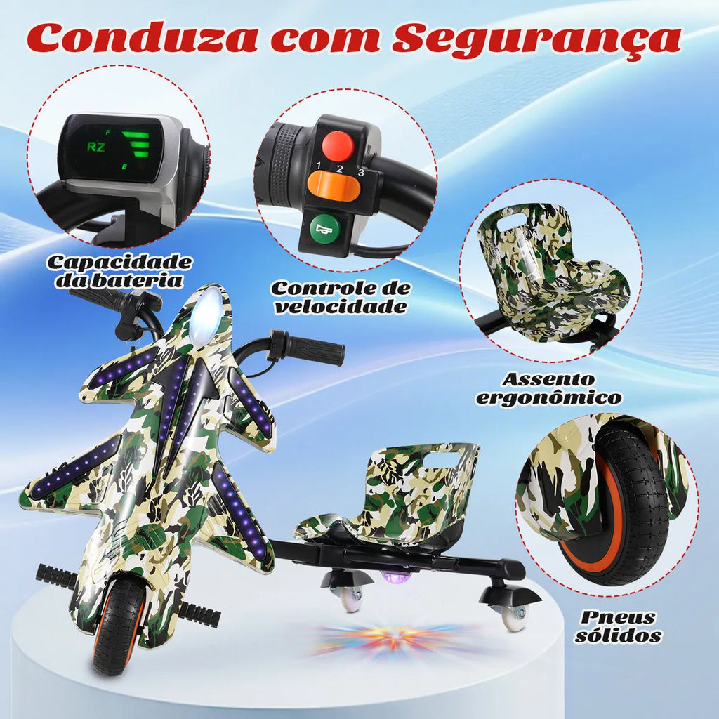 Honeywhale 008c Triciclo Elétrico Drift Infantil, 250w-60min-12km-50kg, Com Bluetooth, 3 Modos De Velocidade, Adequada Para Crianças De 5 A 8 Anos, Honey Whale (36v, 3ah) Verde