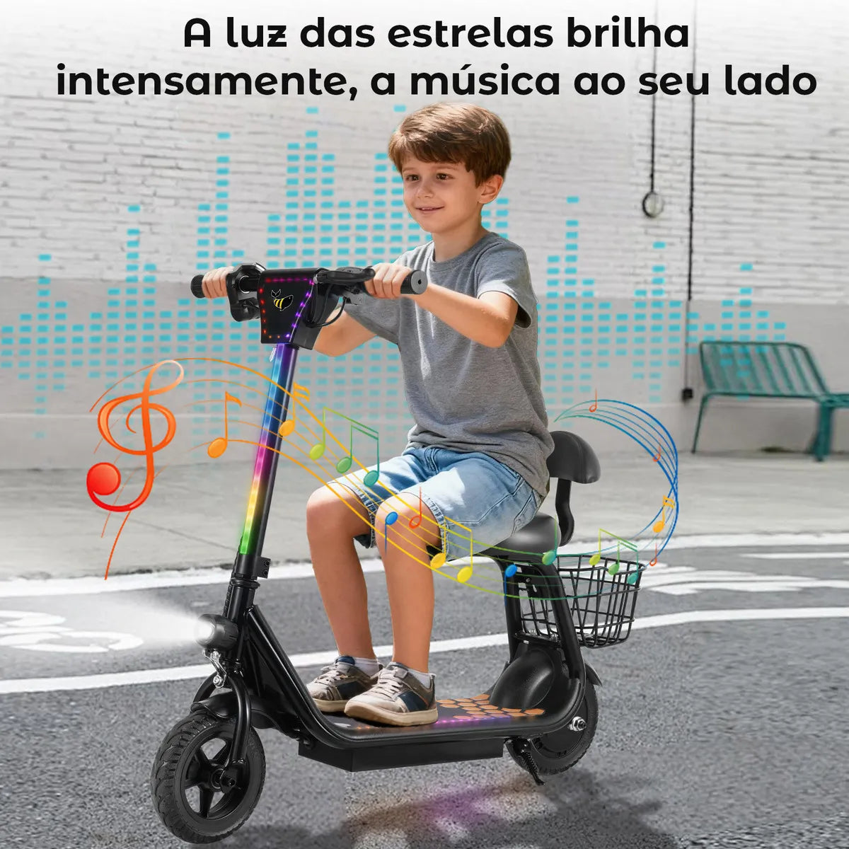 Honeywhale Jl006 Patinete Elétrico Infantil, 300w-18km/h-10km-80kg, Velocidade-juvenil-autonomia-de-bluetooth-carge, Scooter Eletrica Com Cesto E Assento, Três Velocidades, Honey Whale(36v 3,6ah)preto