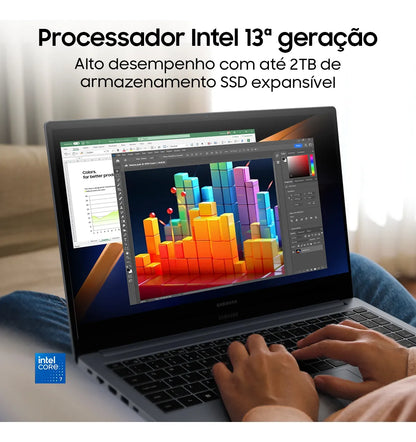 Notebook Samsung Galaxy Book4 Intel® Core™ i5-1335U (1.3 Ghz, até 4.6GHz, 12 MB L3 Cache), Windows 11 Home, 8GB, 512GB SSD, Iris Xe, 15.6'' Full HD LED, 1.55kg