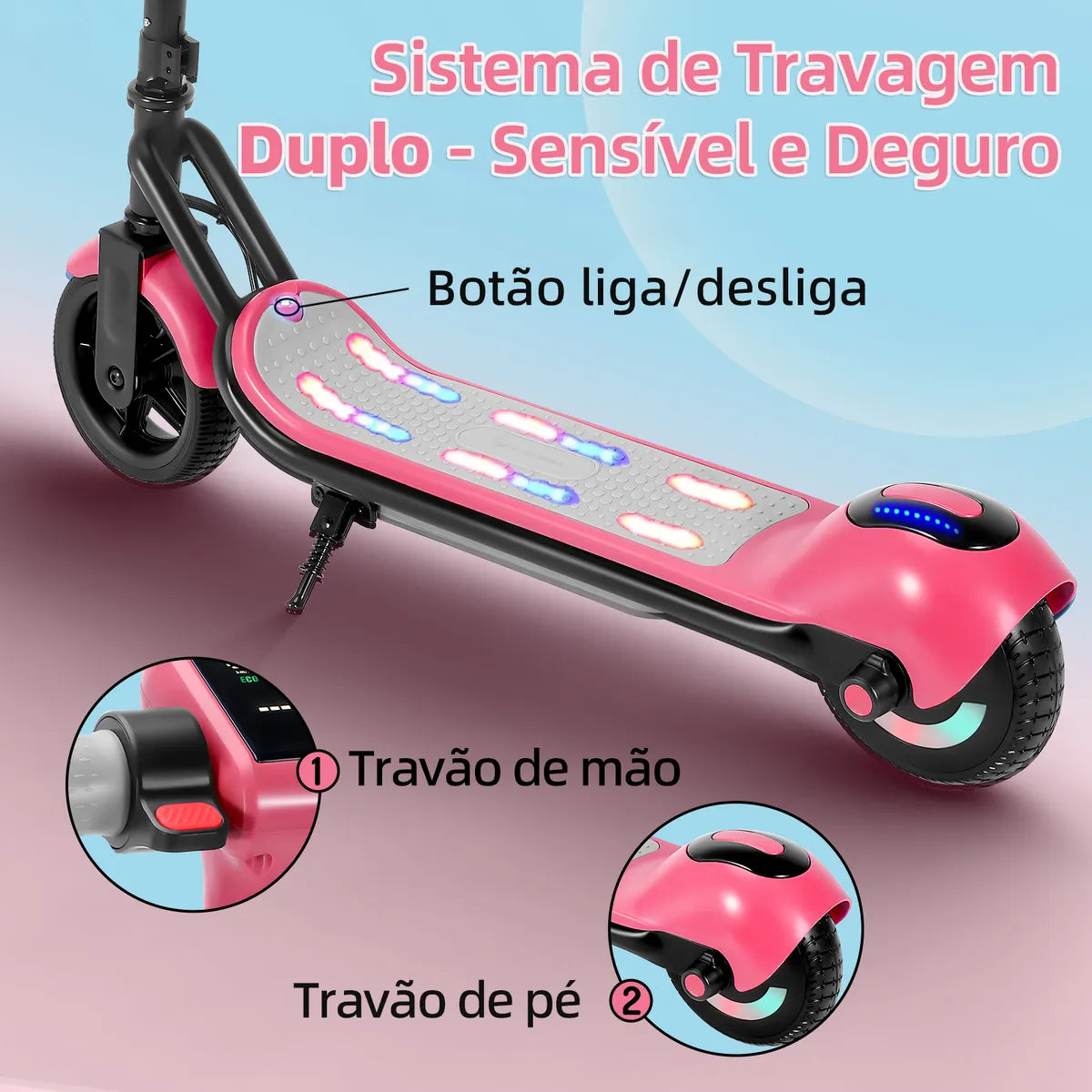 HONEYWHALE E2 Patinete Elétrico Infantil, 138W-15KM/H-8KM Motor-Velocidade-Autonomia-Mini, Adequado para Meninos e Meninas dos 6 aos 12 anos, Luzes LED Multicoloridas, Pneus Sólidos de 6,3 Inch Rosa