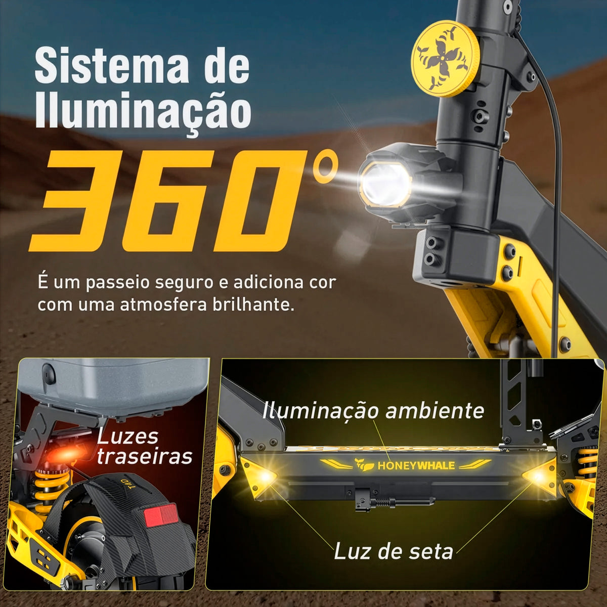 Honey Whale T4d - Patinete Elétrico Adulto, 1300w*2-65km/h-65km, Scooter-eletrica-velocidade-autonomia-juvenil-dobrável, Suspensão Dianteira E Traseira, 11 Inch Pneus Tubeless, App Bluetooth Honey Whale