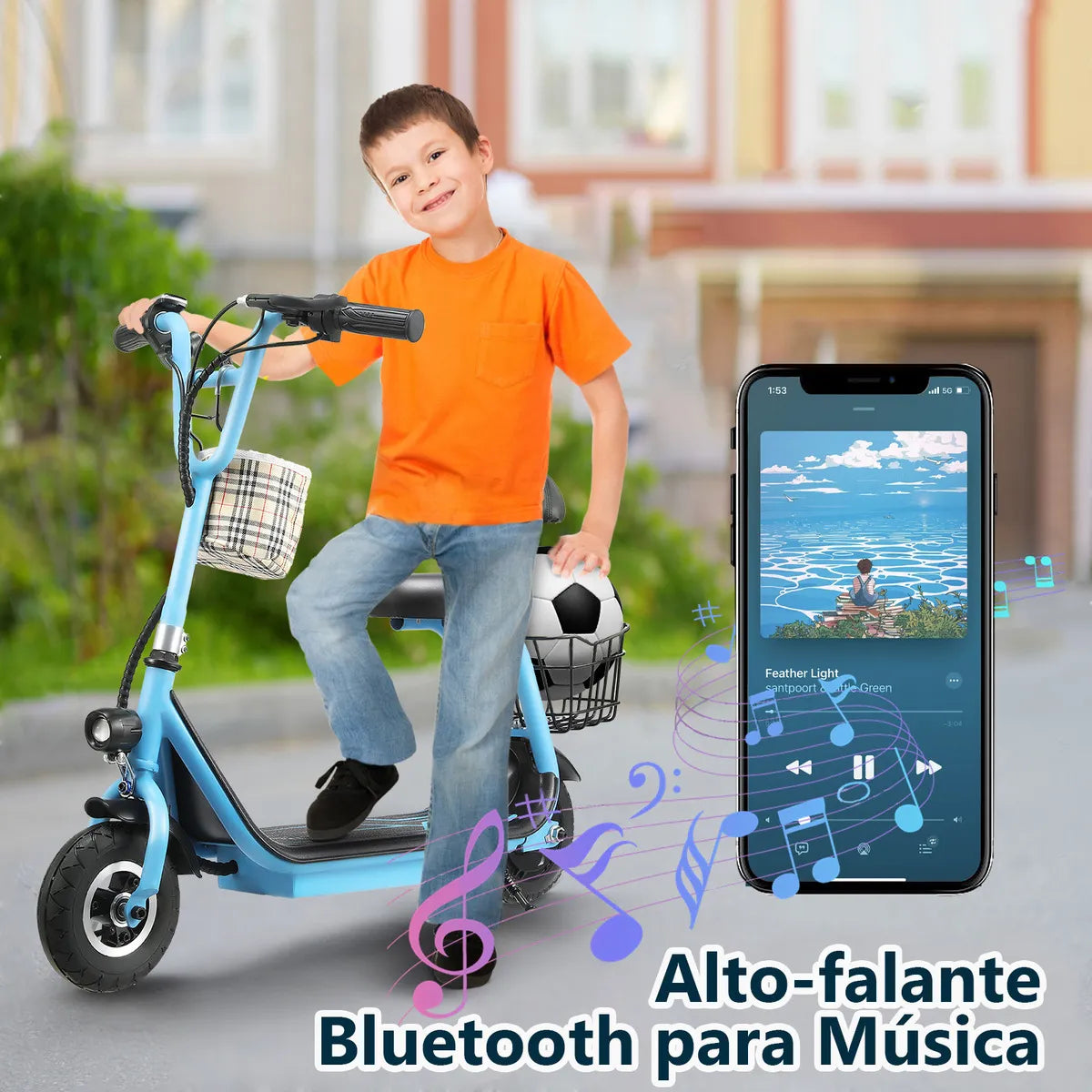 Honeywhale Jl005 Patinete Elétrico Infantil, 350w-18km/h-10km-80kg, Velocidade-autonomia-juvenil-de-bluetooth-carge, Scooter Eletrica Com Banco, 8 Inch Pneus Sólidos, Honey Whale (36v 3,6ah) Azul