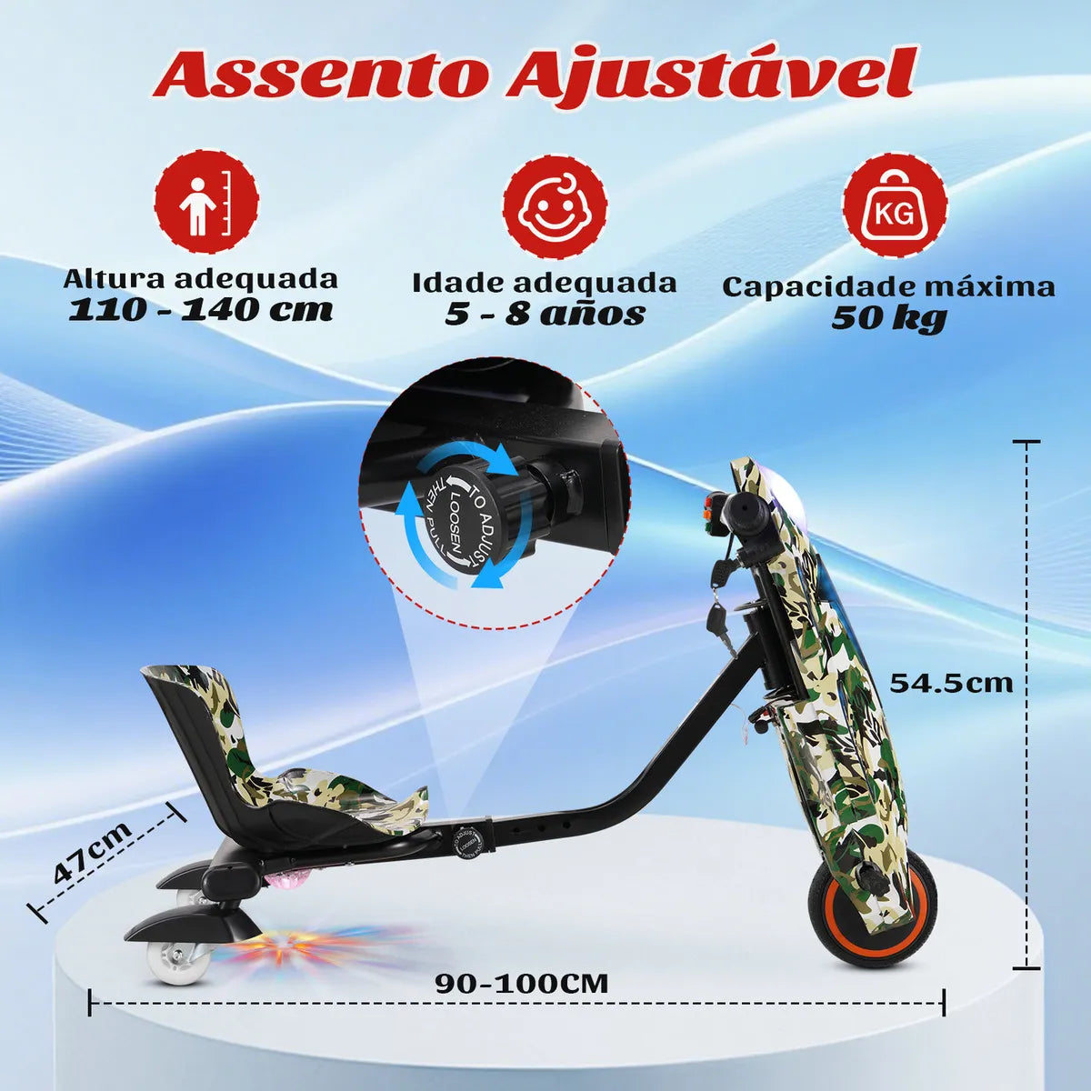 Honeywhale 008c Triciclo Elétrico Drift Infantil, 250w-60min-12km-50kg, Com Bluetooth, 3 Modos De Velocidade, Adequada Para Crianças De 5 A 8 Anos, Honey Whale (36v, 3ah) Verde