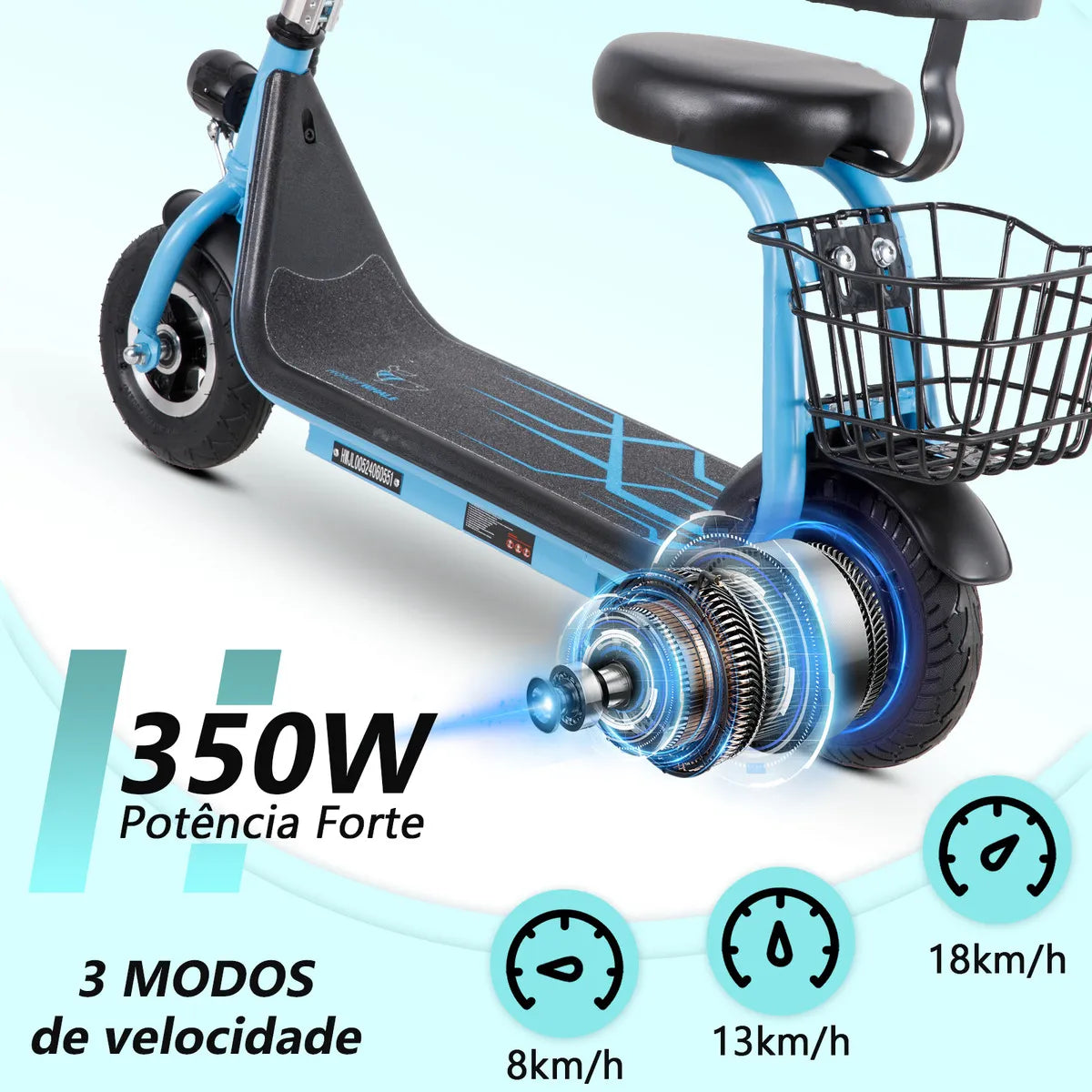 Honeywhale Jl005 Patinete Elétrico Infantil, 350w-18km/h-10km-80kg, Velocidade-autonomia-juvenil-de-bluetooth-carge, Scooter Eletrica Com Banco, 8 Inch Pneus Sólidos, Honey Whale (36v 3,6ah) Azul