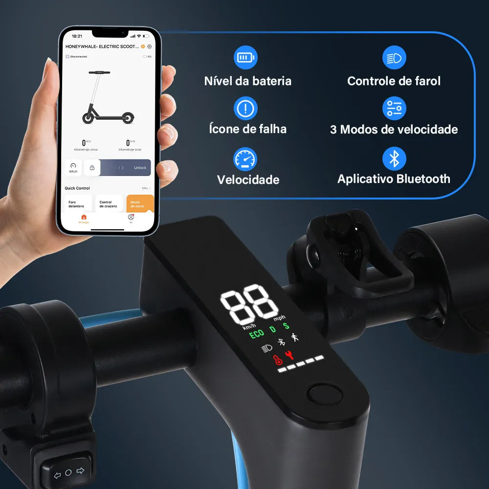 Honeywhale M2 Max Patinete Elétrico Adulto, 500w Scooter Eletrica, Velocidade Máxima De 32km/h, Autonomia De 22km, Patinete Juvenil Dobrável Com Aplicativo Bluetooth, Capacidade Máxima De 120 Kg