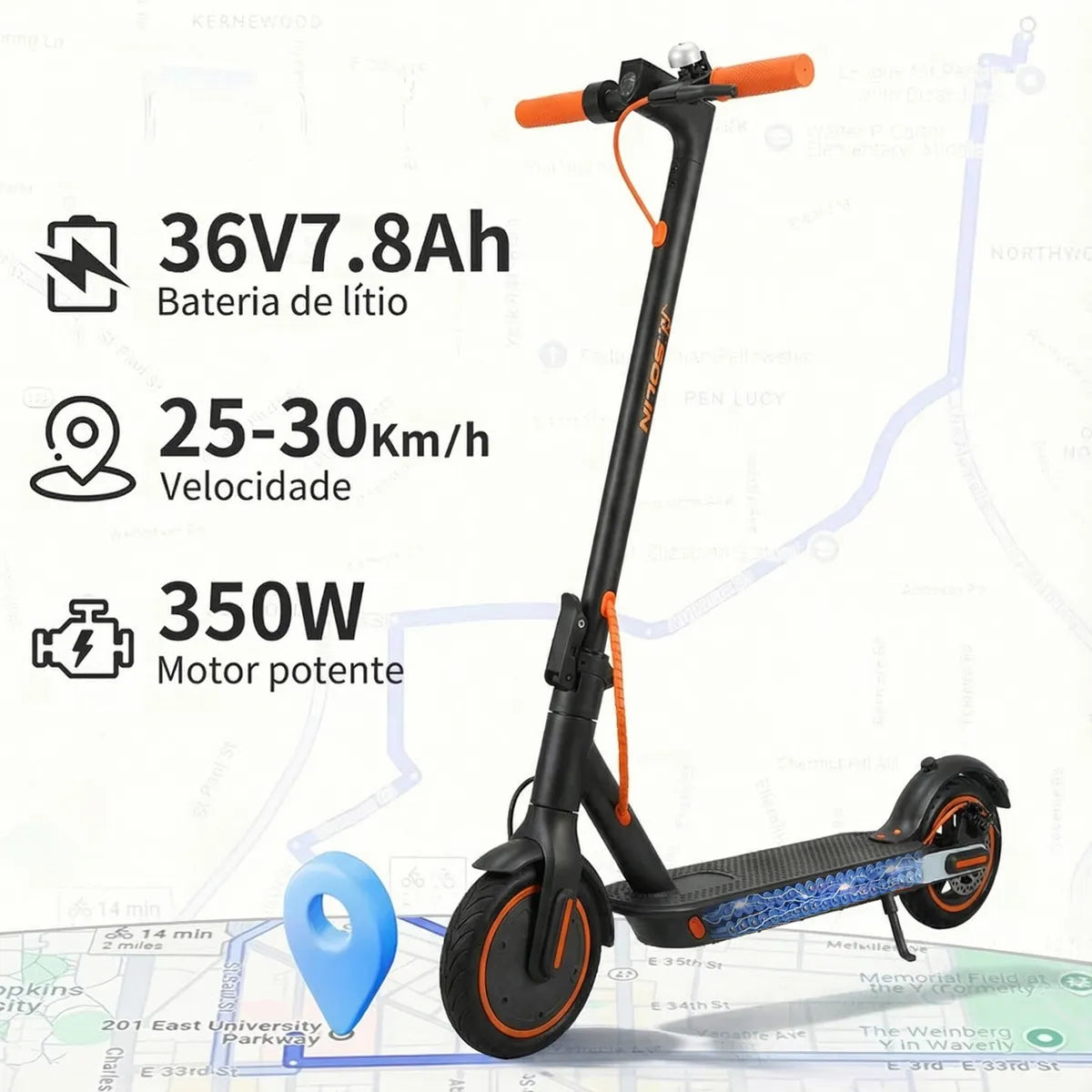 Bolin Xm01 Patinete Eletrico Adulto 350w Velocidade Máxima De 32 Km/h 25 Km De Autonomia Corpo Em Liga De Alumínio Com App Bluetooth Preto