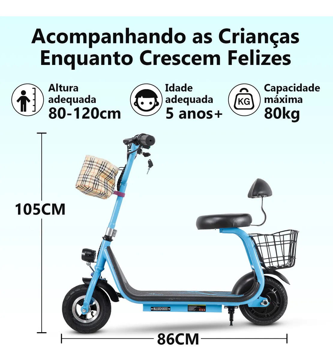 Honeywhale Jl005 Patinete Elétrico Infantil, 350w-18km/h-10km-80kg, Velocidade-autonomia-juvenil-de-bluetooth-carge, Scooter Eletrica Com Banco, 8 Inch Pneus Sólidos, Honey Whale (36v 3,6ah) Azul