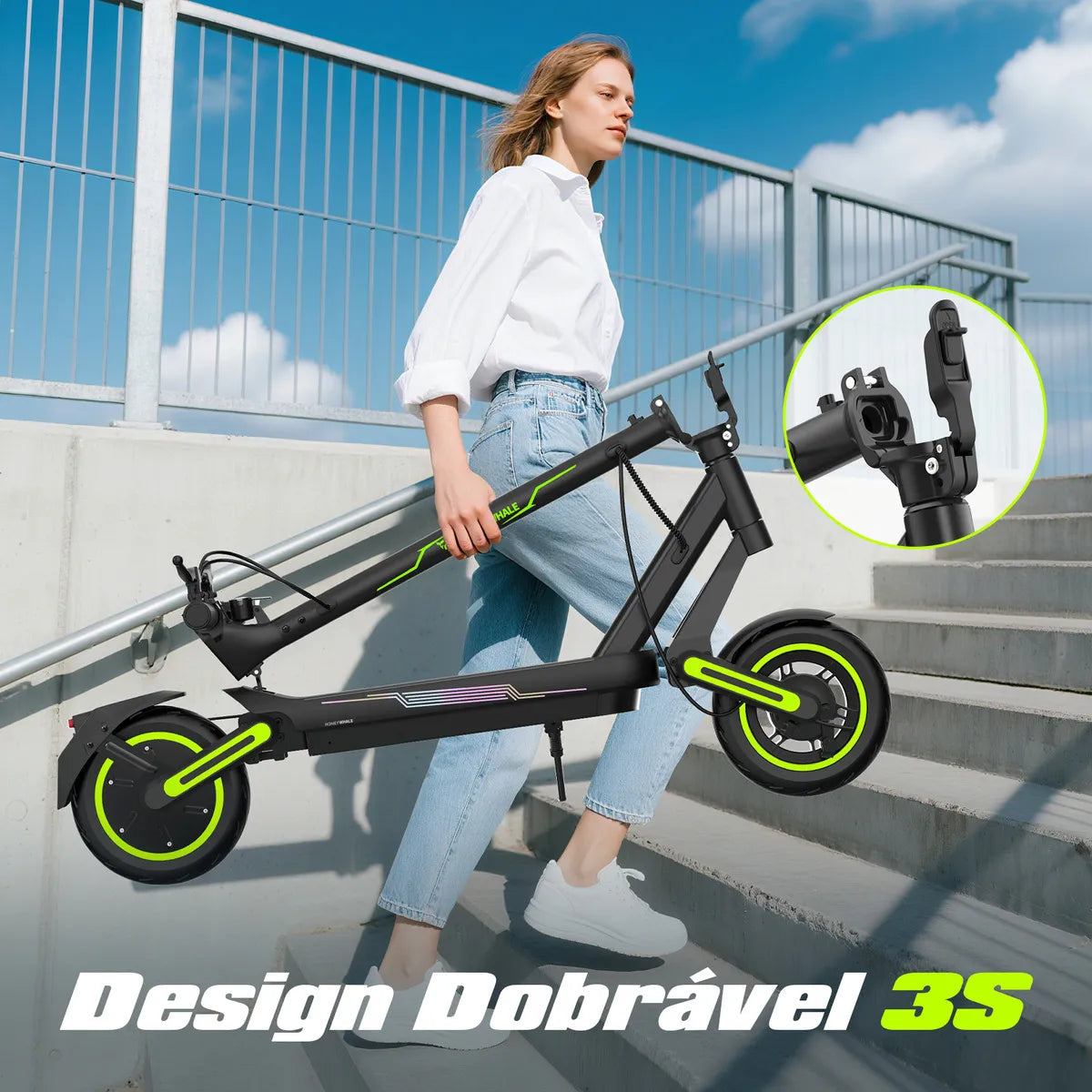 Honeywhale E9max-n Patinete Elétrico Scooter 650w 40km Cor Preto-verde