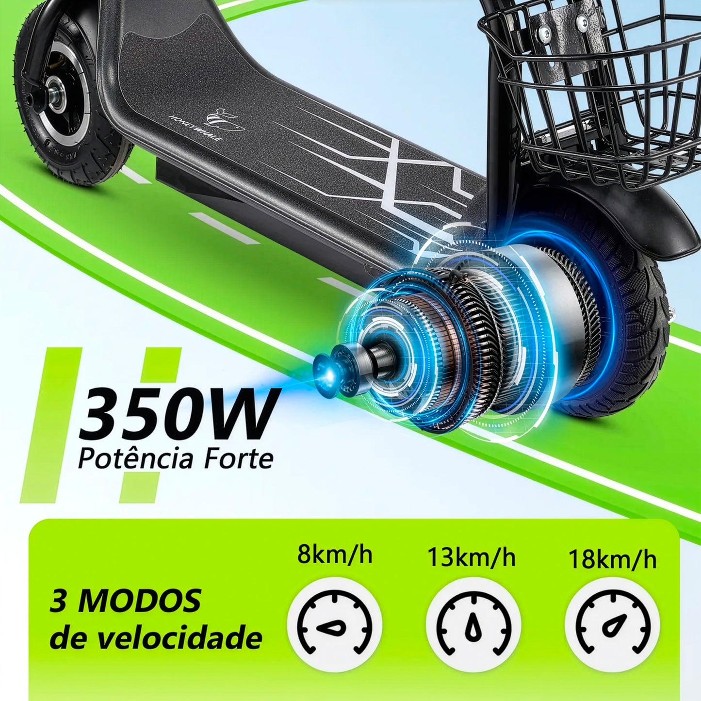 Honeywhale Jl005 Patinete Elétrico Infantil 350w 18km/h 10km Azul-celeste