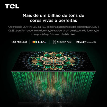 Smart TV TCL 55 Polegadas QLED Mini LED 4K C6K WiFi Bluetooth Google TV 4 HDMI 144Hz HDR10+ 55C6K