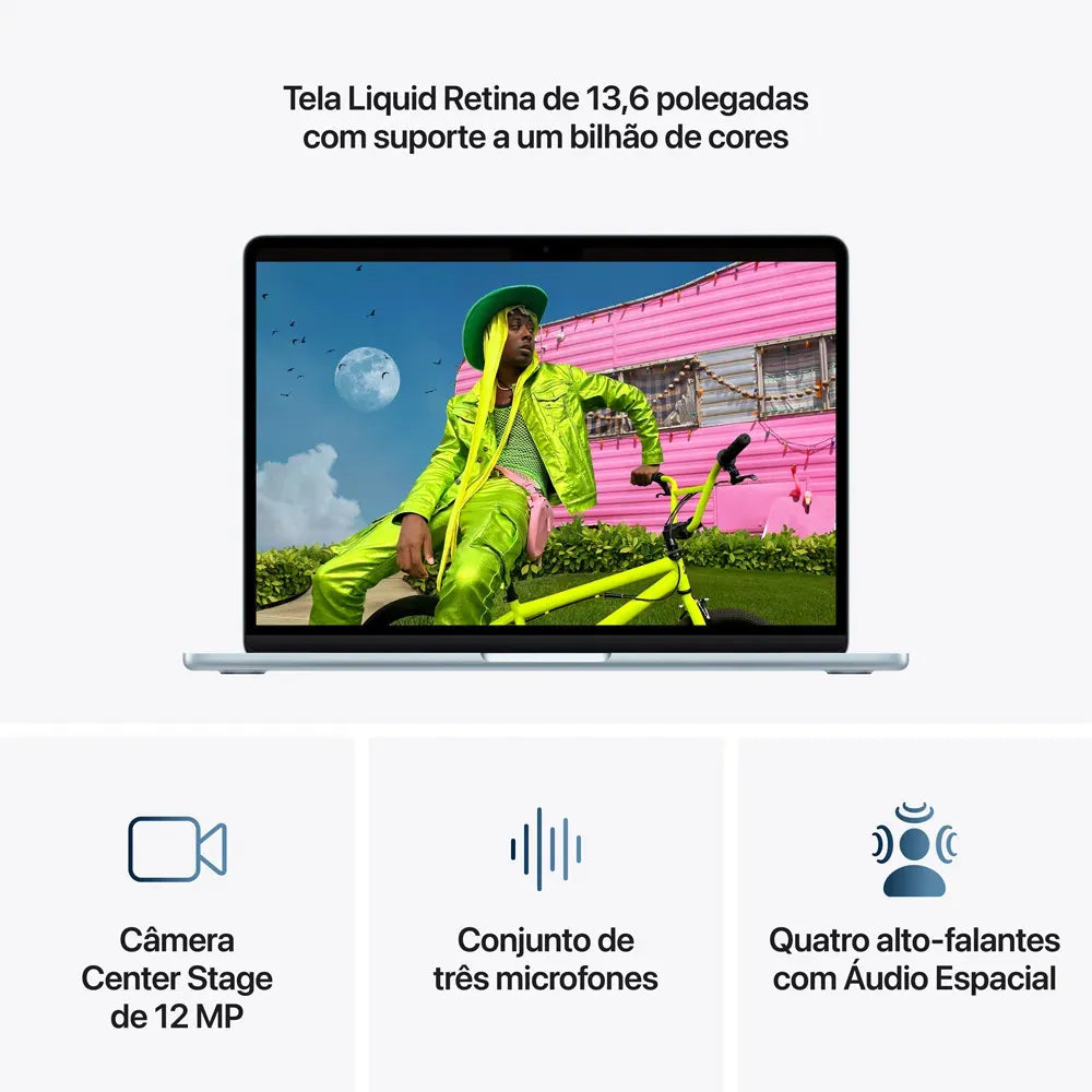 MacBook Air de 13 polegadas: Chip M5, CPU de 10 núcleos, GPU de 8 núcleos, Neural Engine de 16 núcleos, 512GB - Azul-céu - Distribuidor Autorizado