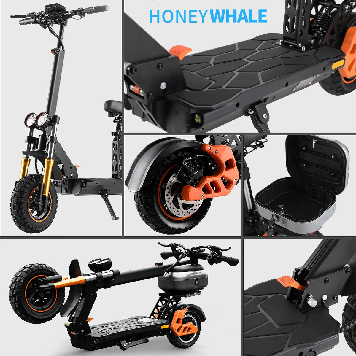 Honeywhale H3 Patinete Eletrico Adulto, 1000w-60km-55km/h-15ah-120kg, Scooter Eletrica Motor-velocidade-autonomia-carga-max, Honey Whale Patinete Juvenil Dobrável Com Assento,amortecimento Hidráulico