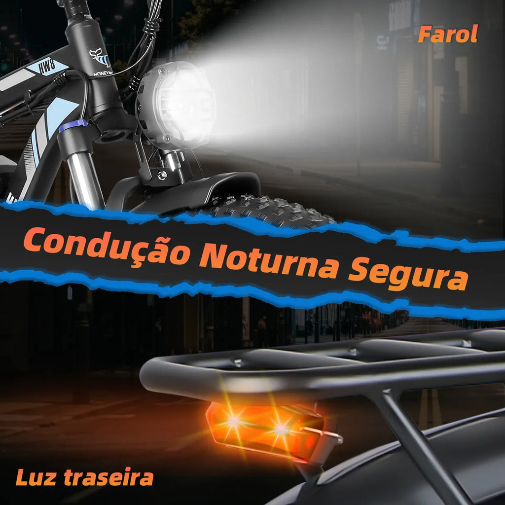 Honeywhale Bk08 Bicicleta Elétrica Para Adultos, 1050W*2-65KM-55KM/H-150KG, Scooter Motor-Bike-Ebike-Autonomia-Velocidade Máxima-Carga, Bateria (48v 23,5ah), 21 Velocidade, Honey Whale