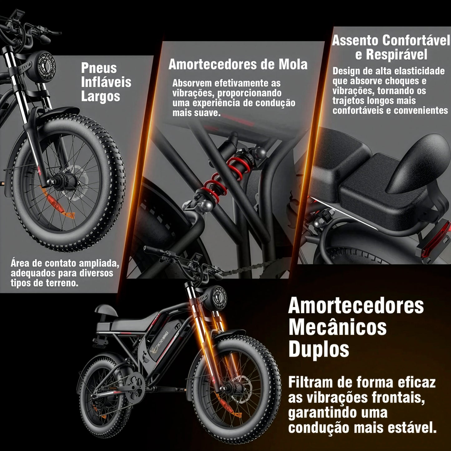 Honeywhale K6s Bicicleta Elétrica 1080w 65km 55km/h Preto