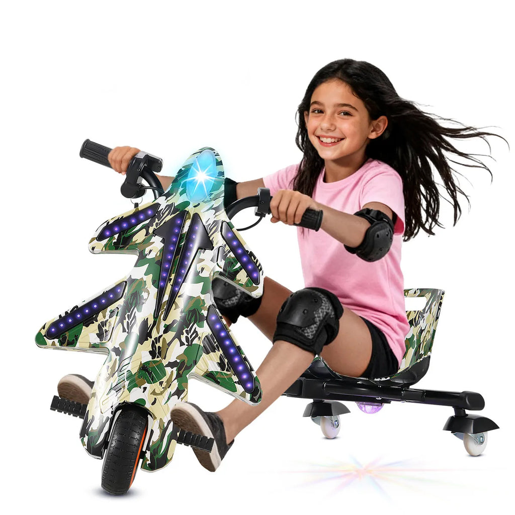 Honeywhale 008c Triciclo Elétrico Drift Infantil, 250w-60min-12km-50kg, Com Bluetooth, 3 Modos De Velocidade, Adequada Para Crianças De 5 A 8 Anos, Honey Whale (36v, 3ah) Verde