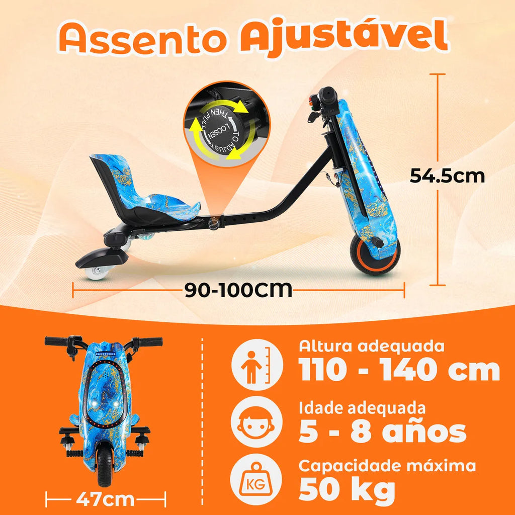 Honeywhale 008b Triciclo Patinete Elétrico 250w 15km/h Drift Cor Azul