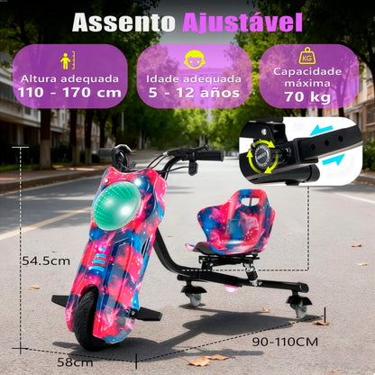 Honeywhale 007b Triciclo Elétrico Infantil Drift Patinete Rosa-chiclete