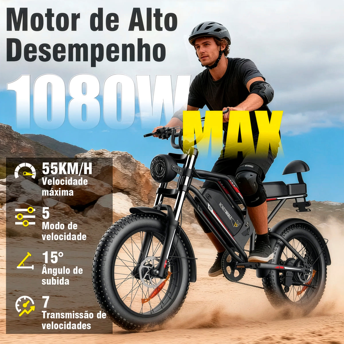Honeywhale K6s Bicicleta Elétrica 1080w 65km 55km/h Preto