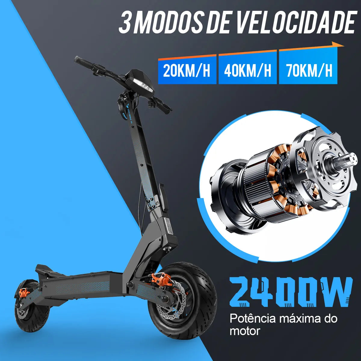 Honeywhale H4 Patinete Elétrico Scooter Com Motor De 2400w, 75 Km De Autonomia Scooter Eletrica, Velocidade Máxima De 70 Km/h (20.8ah 60v), Honey Whale Patinete Juvenil Portátil E Dobrável