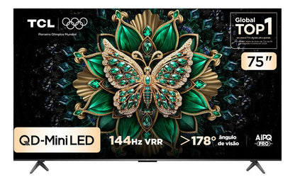 Smart TV TCL 75 Polegadas QLED Mini LED 4K C6K WiFi Bluetooth Google TV 4 HDMI 144Hz HDR10+ 75C6K