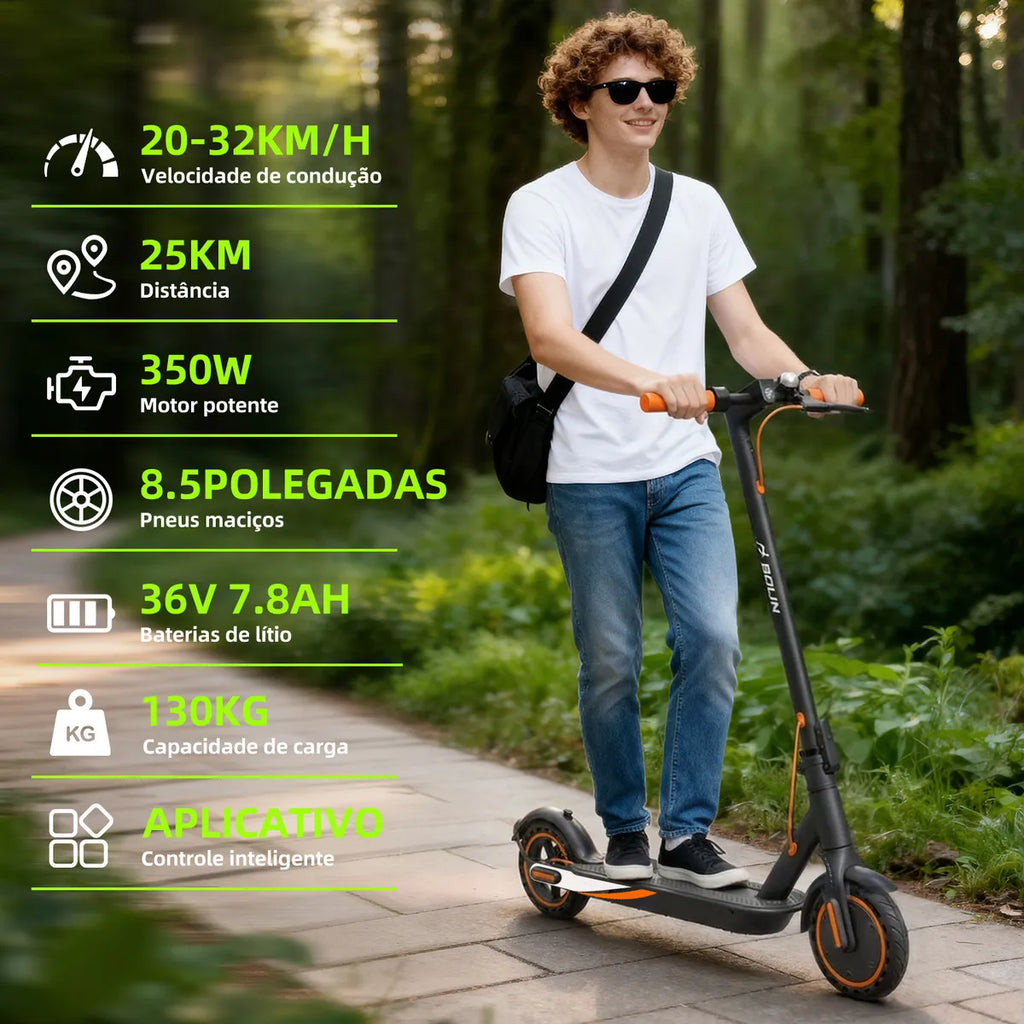 Bolin Xm01 Patinete Eletrico Adulto 350w Velocidade Máxima De 32 Km/h 25 Km De Autonomia Corpo Em Liga De Alumínio Com App Bluetooth Preto