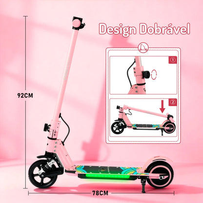 HONEYWHALE E10S Patinete Elétrico Infantil, 180W-16KM/H-6KM, Motor-Velocidade-Autonomia-Máxima, Pedal com 3 Cores de Luzes Gradientes, Suspensão Dianteira, 6,5" Pneu Sólido, Honey Whale rosa