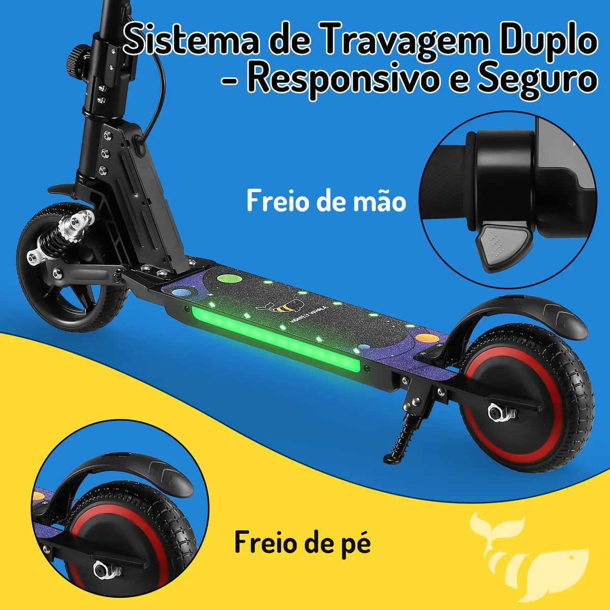 HONEYWHALE E10S Patinete Elétrico Infantil, 180W-16KM/H-6KM, Motor-Velocidade-Autonomia-Máxima, Pedal com 3 Cores de Luzes Gradientes, Suspensão Dianteira, 6,5" Pneu Sólido, Honey Whale Preto