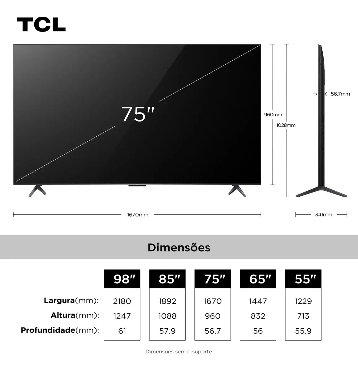 Smart TV TCL 75 Polegadas QLED Mini LED 4K C6K WiFi Bluetooth Google TV 4 HDMI 144Hz HDR10+ 75C6K