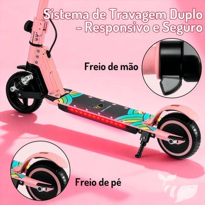 HONEYWHALE E10S Patinete Elétrico Infantil, 180W-16KM/H-6KM, Motor-Velocidade-Autonomia-Máxima, Pedal com 3 Cores de Luzes Gradientes, Suspensão Dianteira, 6,5" Pneu Sólido, Honey Whale rosa