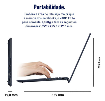 Notebook Vaio Fe16 Amd Ryzen 7-5825u Linux 16gb RAM 512gb Ssd Wi-Fi 6 Tela 16" Ips Wuxga Antirreflexo Cinza Grafite Vjfe69f11xb0121h - Permite upgrade de memória RAM e SSD