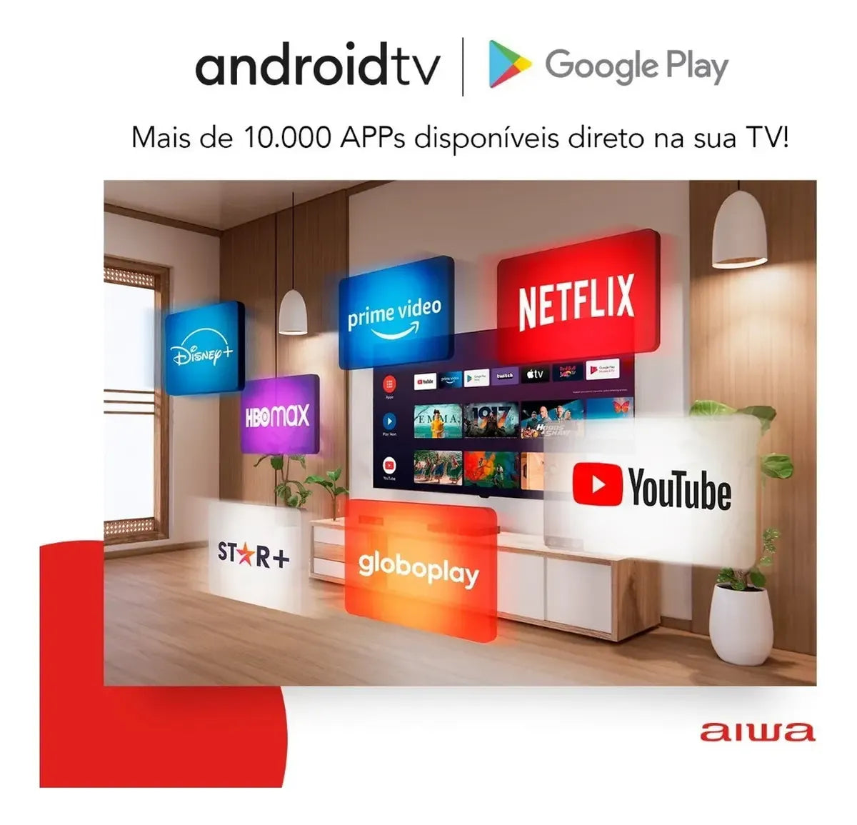 Smart TV AIWA 50” Android 4K Borda Ultrafina HDR10 Dolby Áudio AWS-TV-50-BL-02-A