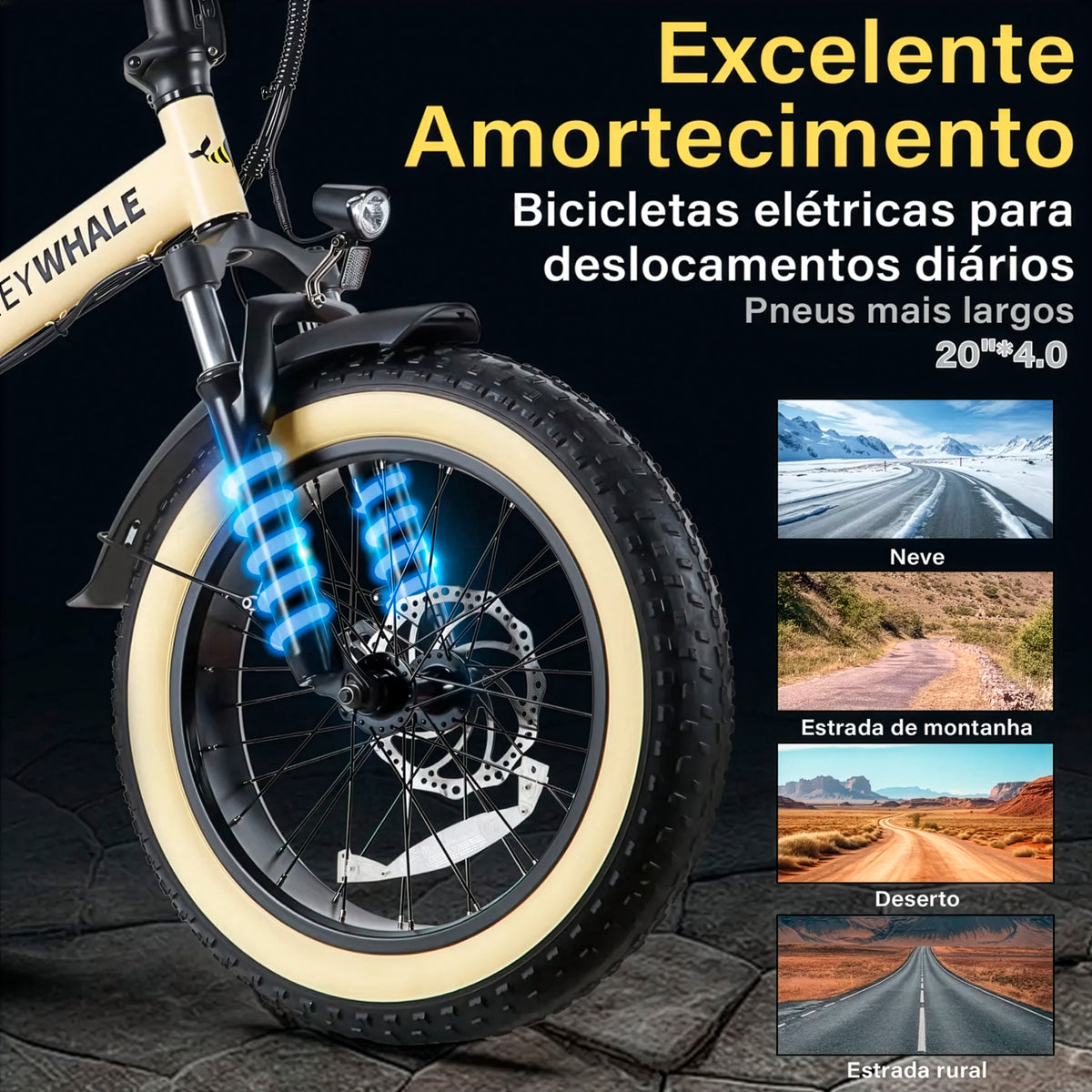 Honey Whale F6 - Bicicleta Elétrica Adulto 790w 45km 40km/h Amarelo