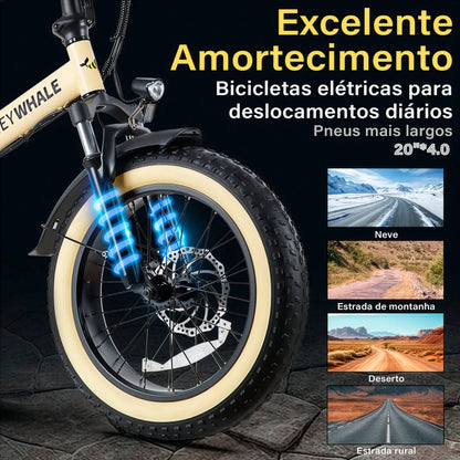 Honey Whale F6 - Bicicleta Elétrica Adulto 790w 45km 40km/h Amarelo