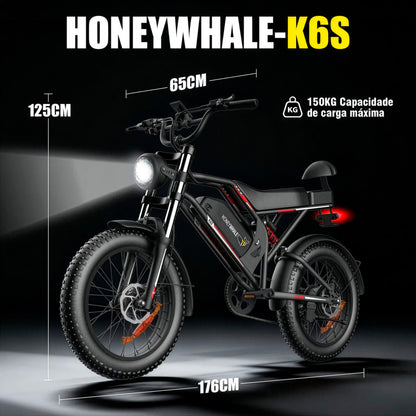 Honeywhale K6s Bicicleta Elétrica 1080w 65km 55km/h Preto