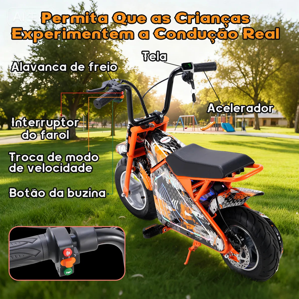 Honeywhale J2 Motinho Elétrica Infantil Mini Moto 350w 12km Cor Laranja