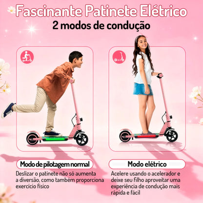 HONEYWHALE E10S Patinete Elétrico Infantil, 180W-16KM/H-6KM, Motor-Velocidade-Autonomia-Máxima, Pedal com 3 Cores de Luzes Gradientes, Suspensão Dianteira, 6,5" Pneu Sólido, Honey Whale rosa