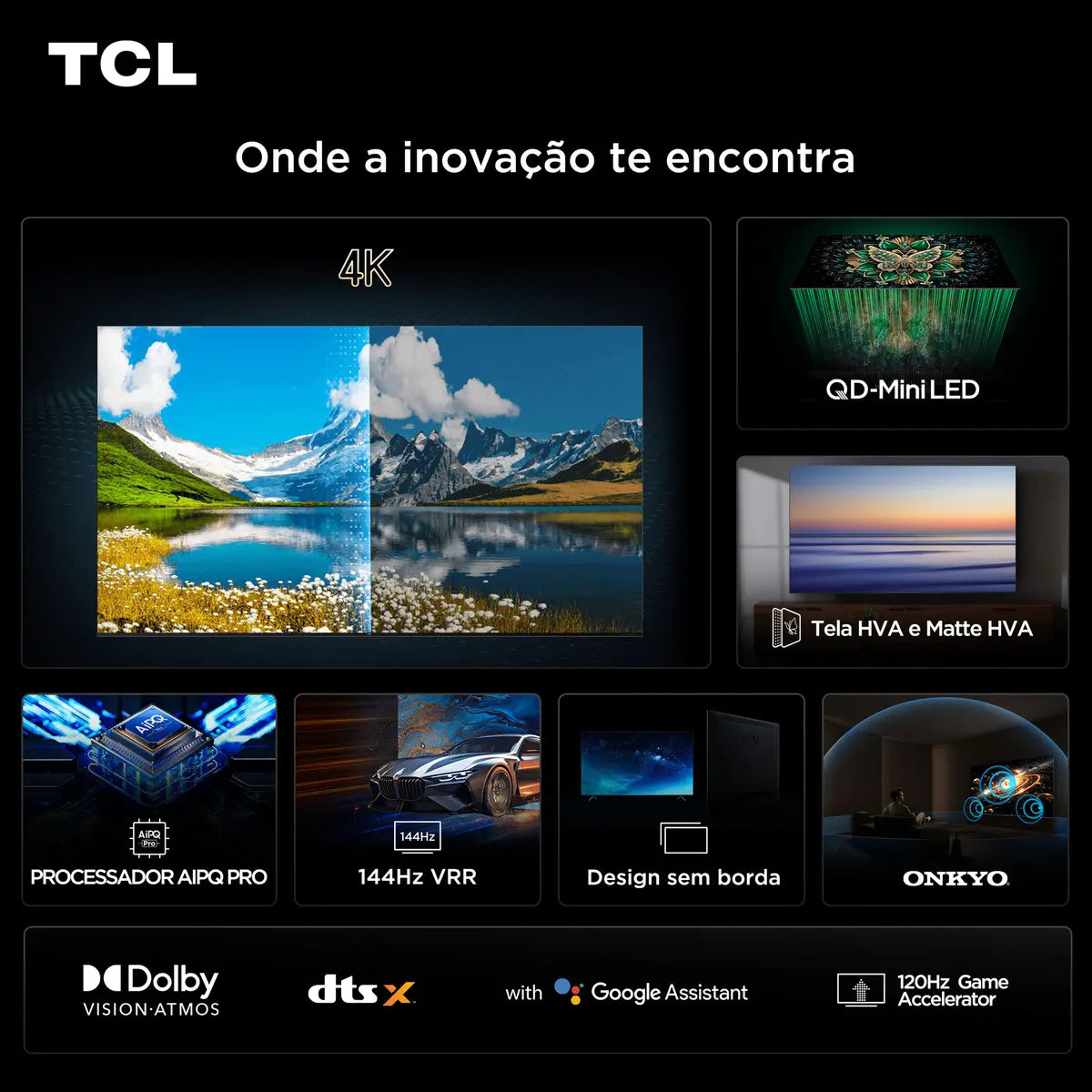 Smart TV TCL 55 Polegadas QLED Mini LED 4K C6K WiFi Bluetooth Google TV 4 HDMI 144Hz HDR10+ 55C6K