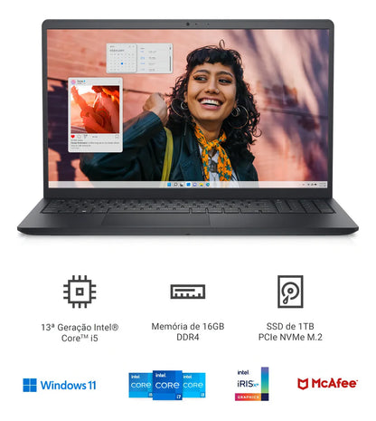 Notebook Dell Inspiron I15-i1300-a60p 15.6 I5 16gb 1tb W11 Preto