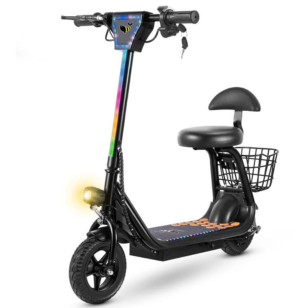 Honeywhale Jl006 Patinete Elétrico Infantil, 300w-18km/h-10km-80kg, Velocidade-juvenil-autonomia-de-bluetooth-carge, Scooter Eletrica Com Cesto E Assento, Três Velocidades, Honey Whale(36v 3,6ah)preto