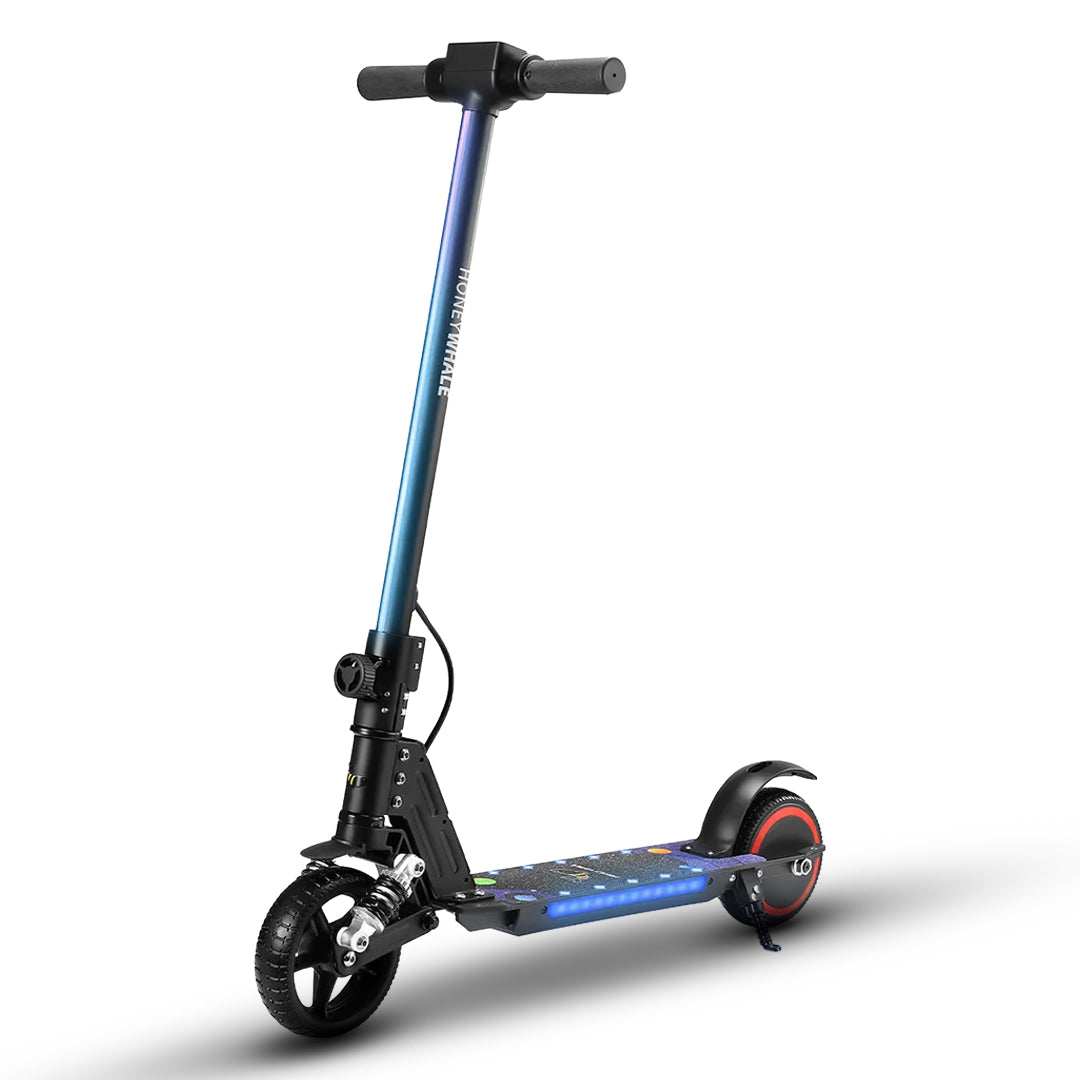 HONEYWHALE E10S Patinete Elétrico Infantil, 180W-16KM/H-6KM, Motor-Velocidade-Autonomia-Máxima, Pedal com 3 Cores de Luzes Gradientes, Suspensão Dianteira, 6,5" Pneu Sólido, Honey Whale Preto