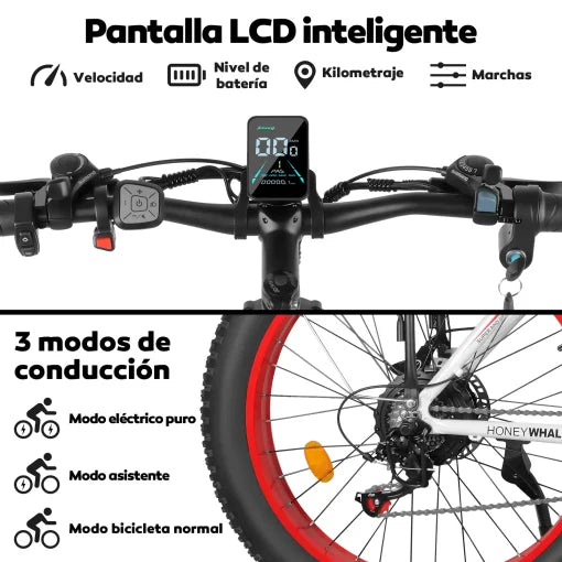 Bicicleta Elétrica de Montanha Honey Whale BK08 - vermelha