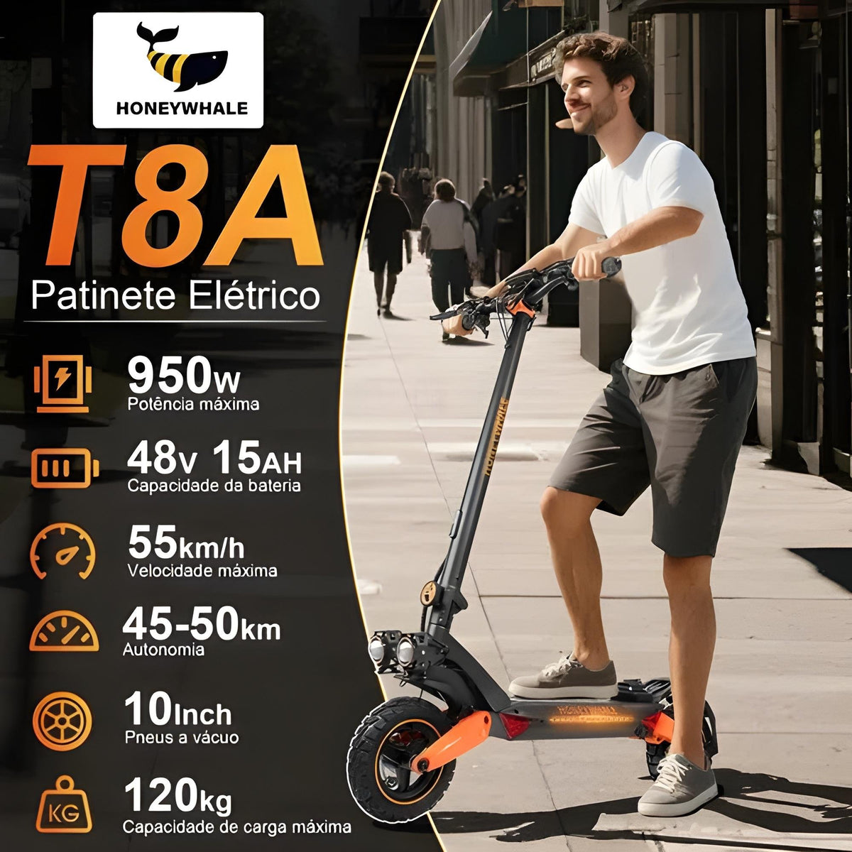 Honey Whale T8a - 950w Patinete Elétrico Scooter  55 Km/h 50km