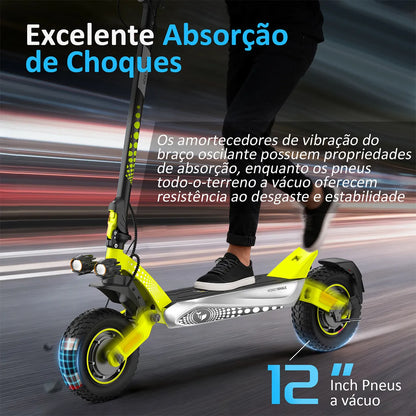 HONEYWHALE T8 Max Patinete Elétrico, Dual Motor 2000w, 52v 20ah, 65km/h, Pneus 12 Off-Road, Suspensão Dupla, App Bluetooth, Dobrável, Farol Led, Scooter Premium