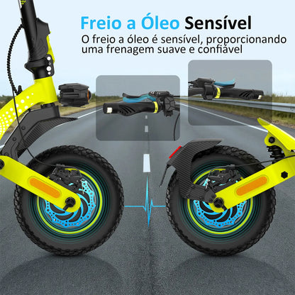 HONEYWHALE T8 Max Patinete Elétrico, Dual Motor 2000w, 52v 20ah, 65km/h, Pneus 12 Off-Road, Suspensão Dupla, App Bluetooth, Dobrável, Farol Led, Scooter Premium
