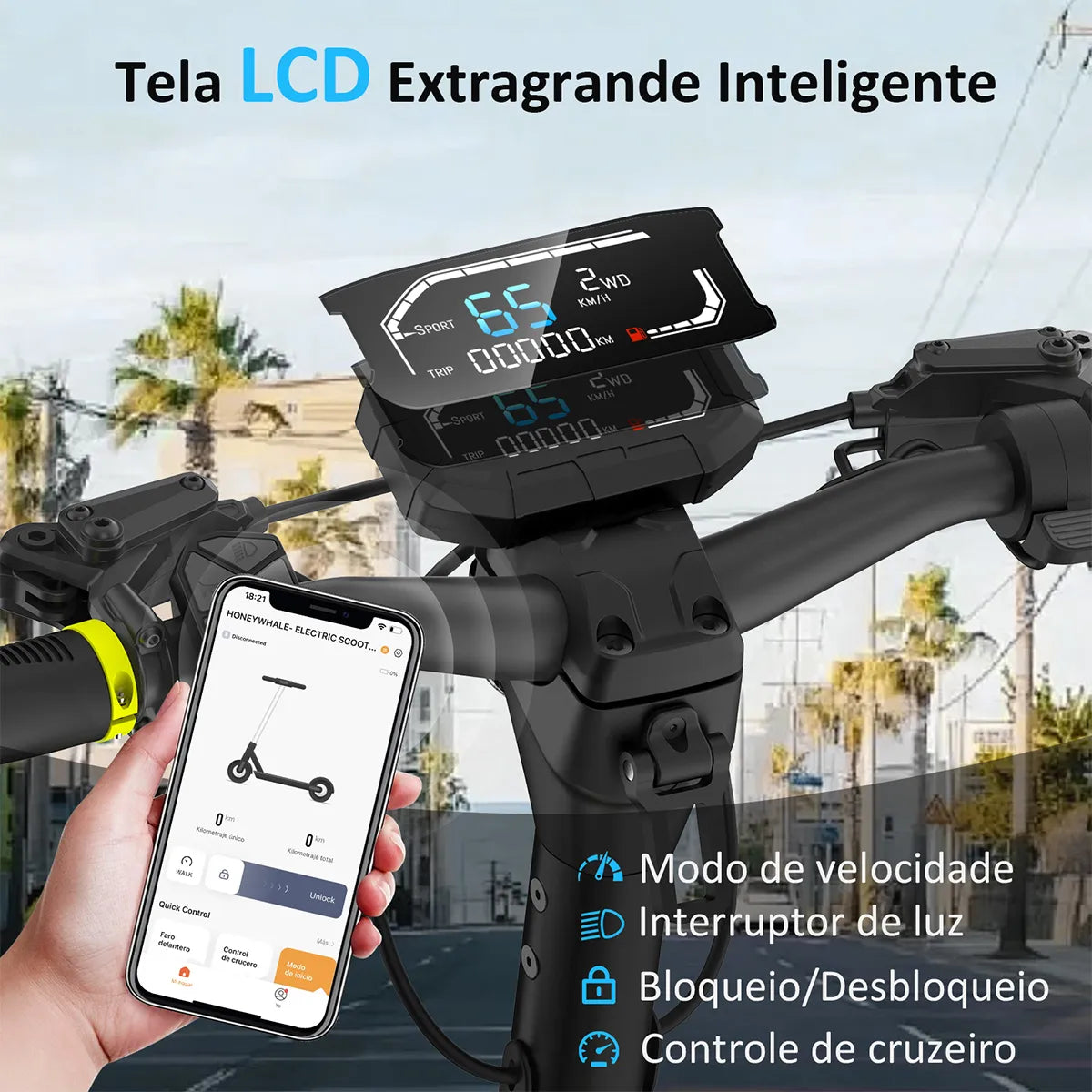 HONEYWHALE T8 Max Patinete Elétrico, Dual Motor 2000w, 52v 20ah, 65km/h, Pneus 12 Off-Road, Suspensão Dupla, App Bluetooth, Dobrável, Farol Led, Scooter Premium